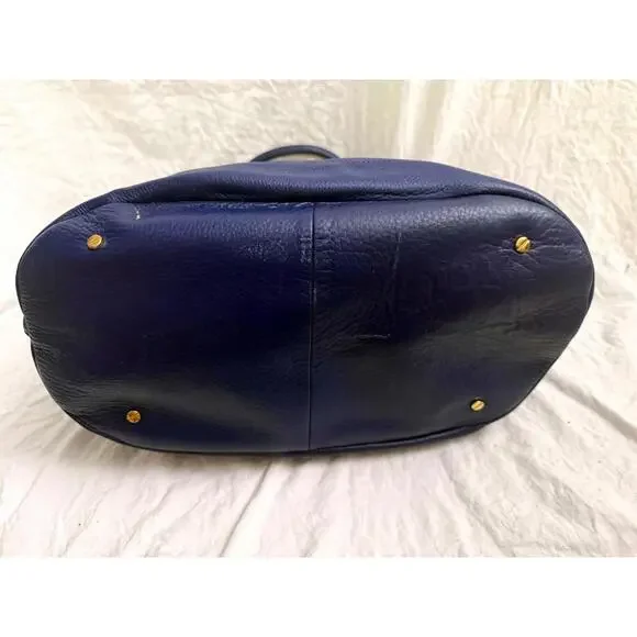 Tory Burch large blue leather bucket purse with gold accents - Picture 4 of 12